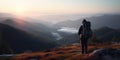 lonely hiker with backpack in mountains