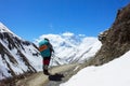 Lonely hiker trekking in Himalaya Mountains, Annapurna Circuit T