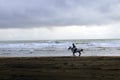 Lonely horse rider on a beach Royalty Free Stock Photo