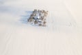 Lonely house in the middle of a snow-covered field top view Royalty Free Stock Photo