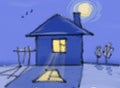 Lonely house at midnight Royalty Free Stock Photo