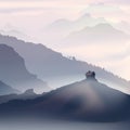 Lonely house in the mountain landscape