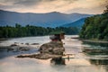 Lonely house on the river Drina in Bajina Basta, Serbia