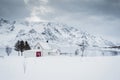 Lonely house by the sea and mountains in winter Royalty Free Stock Photo