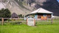 Lonely house standing in the gorge of Altai mountains Royalty Free Stock Photo