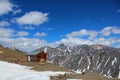 The lonely house on top of Altay mountains. Royalty Free Stock Photo
