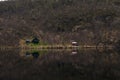 Lonely huts at a lake