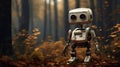 Lonely Inspection Robot In Autumn Forest - Photo-realistic Iconic Art Royalty Free Stock Photo
