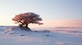 Lonely Juniper: Monochromatic Winter Landscape Portrait Royalty Free Stock Photo