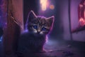 A lonely kitten abandoned in an alley, its big eyes full of sadness as it looks for a way out, ai illustration