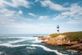 Lonely lighthouse on the coast of Galicia, Spain. Island of Pancha near Ribadeo Royalty Free Stock Photo