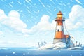 lonely lighthouse with lantern glowing through blizzard