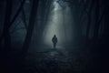 lonely lost person in dark forest landscape AI generated