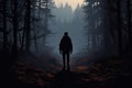lonely lost person in dark forest landscape AI generated