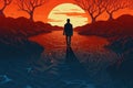 lonely lost person in dramatic landscape at sunset AI generated