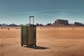 A lonely lost suitcase in a desert landscape