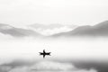 Lonely Man in Boat on Lake Royalty Free Stock Photo