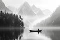 Lonely Man in Boat on Lake Royalty Free Stock Photo