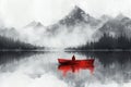 Lonely Man in Boat on Lake Royalty Free Stock Photo