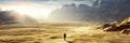 Lonely man in the dry sunset desert Royalty Free Stock Photo