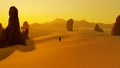 Lonely man in the dry sunset desert Royalty Free Stock Photo