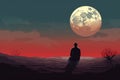 lonely man looking to the moon AI generated Royalty Free Stock Photo