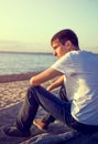 Lonely Man at Seaside Royalty Free Stock Photo
