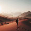 A lonely man walking in the desert. Royalty Free Stock Photo