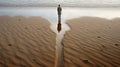 Lonely man walking in the sand beach, surreal seascape Royalty Free Stock Photo