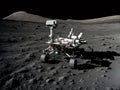 Lonely Mars Rover Gazing at Distant Earth from the Moon\'s Desolate Surface