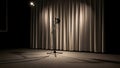 Lonely Microphone On Empty Theater Stage Under Spotlight Royalty Free Stock Photo