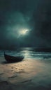 Lonely Nights on the Boat Beach: A Digital Painting of Solemn Se