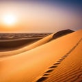 lonely nomad in the desert landscape with dunes and patterns of fictional