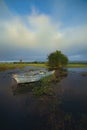 Lonely old wooden boat on Tasoh Lake Perlis North Malaysia