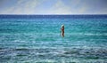 Lonely Paddler off the Coast of Maui, Hawaii, Azure Blue Ocean