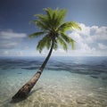 Lonely palm tree on the small island. AI-Generated.