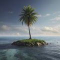 Lonely palm tree on the small island. AI-Generated.