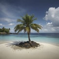 Lonely palm tree on the small island. AI-Generated.