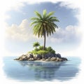 Lonely palm tree on the small island. AI-Generated.