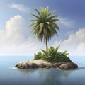 Lonely palm tree on the small island. AI-Generated.