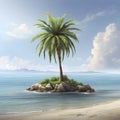 Lonely palm tree on the small island. AI-Generated.