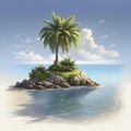 Lonely palm tree on the small island. AI-Generated.