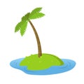 Lonely palm tree on a small uninhabited island. Flat vector illustration. Isolated on white background. Royalty Free Stock Photo