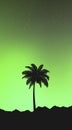 Lonely palm tree at sunrise. Vector illustration. Sketch