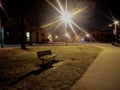 Lonely Park Bench at Night Royalty Free Stock Photo