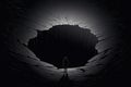 lonely person stand in front of deep hole in ground AI generated Royalty Free Stock Photo