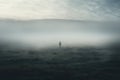 lonely person walk in mystic foggy landscape AI generated Royalty Free Stock Photo