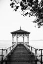 Lonely pier at lake constance, black and white