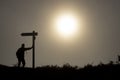 Lonely Pilgrim with backpack, the Camino de Santiago in Spain