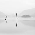 Lonely posts in still water lake Derwent Water Lake District UK peace quiet mindfulness relaxation